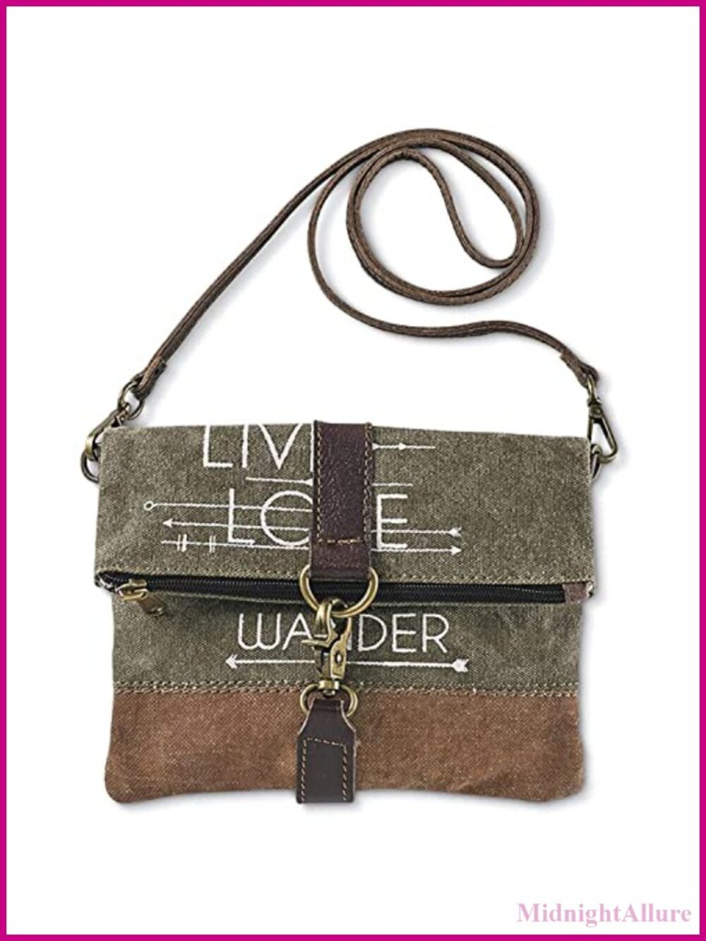 Upcycled Canvas Crossbody Bag Fold-Over Zip Detachable Strap